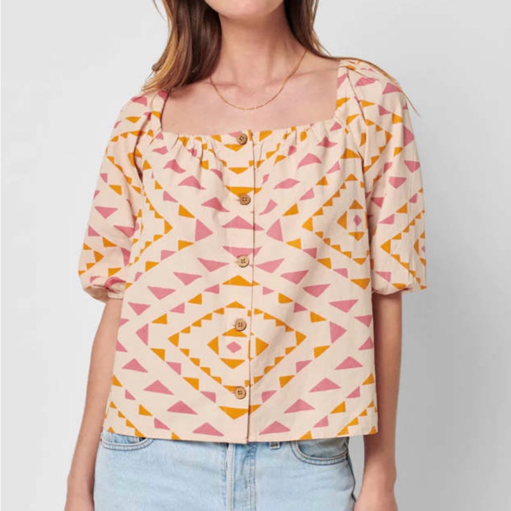 Faherty Pink and Orange Geometric Blouse